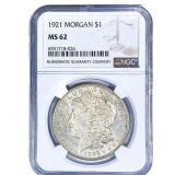 1921 Morgan Silver Dollar NGC MS62