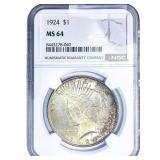 1924 Silver Peace Dollar NGC MS64