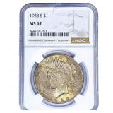 1928-S Silver Peace Dollar NGC MS62