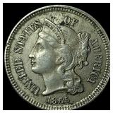 1865 Nickel Three-Cent Piece NEARLY UNCIRCULATED
