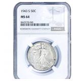 1943-S Walking Liberty Half Dollar NGC MS64