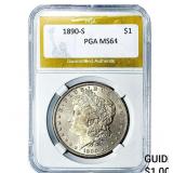 1890-S Morgan Silver Dollar PGA MS64