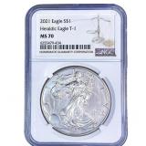 2021 Silver Eagle NGC MS70 Heraldic Eagle T-1