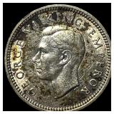 1939 New Zealand Silver 3 Pence Toned