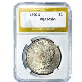 1890-S Morgan Silver Dollar PGA MS64