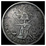 1872Gos Mexico Silver 50 Centavos