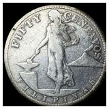 1909S Philippines Silver 50 Centavos