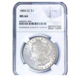 1884-CC Morgan Silver Dollar NGC MS64