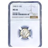 1945-D Mercury Silver Dime NGC MS66