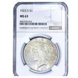 1923-S Silver Peace Dollar NGC MS63
