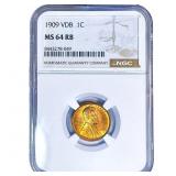 1909 VDB Wheat Cent NGC MS64 RB