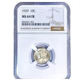 1929 Mercury Silver Dime NGC MS64 FB