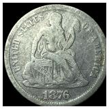 1876-CC Silver Seated Liberty Dime LIGHTLY CIRCULA