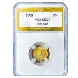 2009 $5 Gold American Eagle 1/10oz PGA MS70