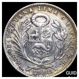 1914 FG Peru Silver 1/5 Sol