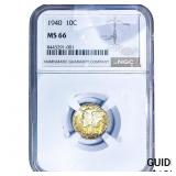 1940 Mercury Silver Dime NGC MS66