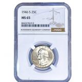 1946-S Washington Silver Quarter NGC MS65