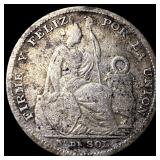 1891 TF Peru Silver 1/5 Sol