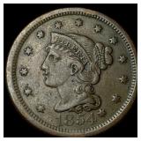 1854 Braided Hair Large Cent CLOSELY UNCIRCULATED