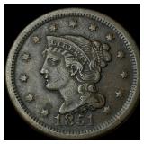 1851 Braided Hair Large Cent NEARLY UNCIRCULATED