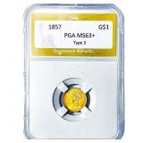 1857 Type 3 Dollar PGA MS63+