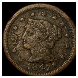 1847 Braided Hair Large Cent NEARLY  UNCIRCULATED
