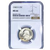 1940-D Washington Silver Quarter NGC MS66
