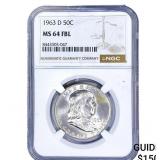 1963-D Franklin Half Dollar NGC MS64 FBL