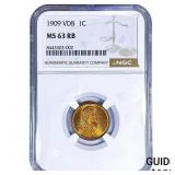 1909 VDB Wheat Cent NGC MS63 RB