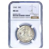 1943 Walking Liberty Half Dollar NGC MS64