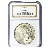 1934 Silver Peace Dollar NGC MS64