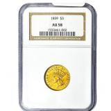 1859 $3 Gold Piece NGC AU58