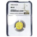 1925-D $2.50 Gold Quarter Eagle NGC MS62