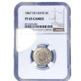 1867 Shield Nickel NGC PF65 Cameo No Rays