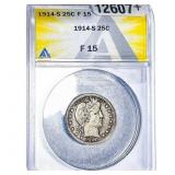 1914-S Barber Quarter ANACS F15