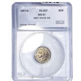 1887/6 Nickel Three Cent SEGS MS61