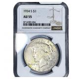 1934-S Silver Peace Dollar NGC AU55