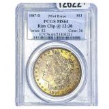 1887-O Morgan Silver Dollar PCGS MS64 Rim Clip@12: