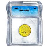 1909 $5 Gold Half Eagle ICG MS64
