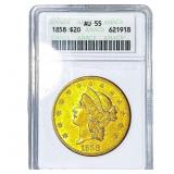 1858 $20 Gold Double Eagle ANACS AU55