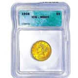 1908 $5 Gold Half Eagle ICG MS65