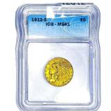 1912-S $5 Gold Half Eagle ICG MS61