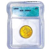 1899 $5 Gold Half Eagle ICG MS65
