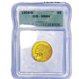 1909-D $5 Gold Half Eagle ICG MS64