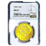 1904 $20 Gold Double Eagle NGC MS63