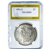 1891-O Morgan Silver Dollar PGA MS64