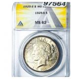 1925-S Silver Peace Dollar ANACS MS62