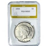 1934 Silver Peace Dollar PGA MS63