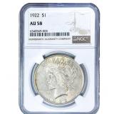 1922 Silver Peace Dollar NGC AU58