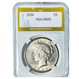 1934 Silver Peace Dollar PGA MS65
